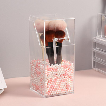 Държач за перлени козметични четки Прозрачен акрилен контейнер за козметични четки Прахоустойчива красота Инструменти за грим Органайзер Химикалка Кутия за съхранение