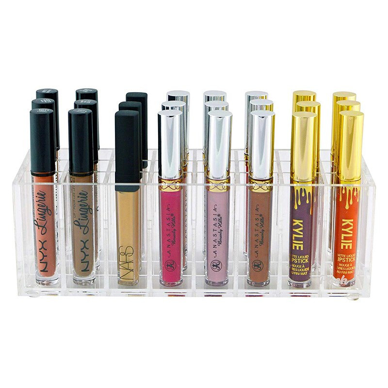 24 Lattices Ακρυλικό κραγιόν Organizer Lip Gloss Δοχείο Πλαστικό βερνίκι νυχιών Κουτί αποθήκευσης Μακιγιάζ Βάση καλλυντικών Ράφι προβολής