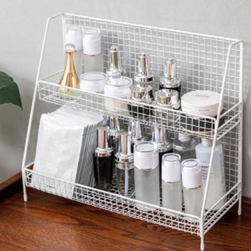 Art Iron Makeup Organizer Δύο στρώσεων Jewelry Box Cosmetic Organizer Makeup Box Κραγιόν Μακιγιάζ Αποθήκευση Τραπεζιού Μπάνιου