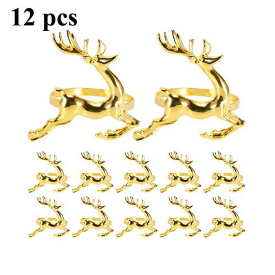 12Pcs Božić Elk Jelen Prstenovi za salvete Zlatna legura Kopča za salvete Držač prstena za salvete Hotelski restoran Svadbeni stol za večeru De