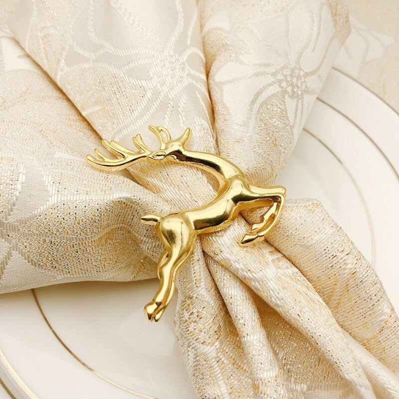 12Pcs Božić Elk Jelen Prstenovi za salvete Zlatna legura Kopča za salvete Držač prstena za salvete Hotelski restoran Svadbeni stol za večeru De