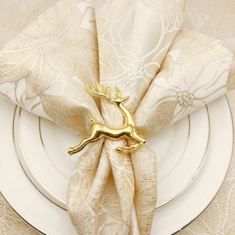 12Pcs Božić Elk Jelen Prstenovi za salvete Zlatna legura Kopča za salvete Držač prstena za salvete Hotelski restoran Svadbeni stol za večeru De