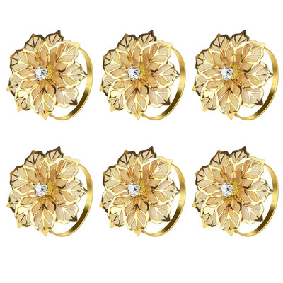 Dvianna 6 τεμάχια Rose Flower Θήκη για χαρτοπετσέτες με λουλούδια στρας Δαχτυλίδια για το γάμο της μητέρας Διακόσμηση τραπεζιού HWM04