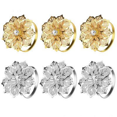 Dvianna 6 τεμάχια Rose Flower Θήκη για χαρτοπετσέτες με λουλούδια στρας Δαχτυλίδια για το γάμο της μητέρας Διακόσμηση τραπεζιού HWM04