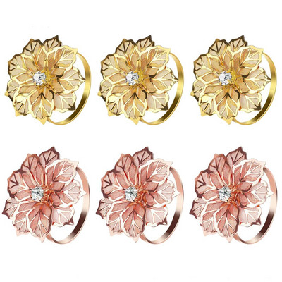 Dvianna 6 τεμάχια Rose Flower Θήκη για χαρτοπετσέτες με λουλούδια στρας Δαχτυλίδια για το γάμο της μητέρας Διακόσμηση τραπεζιού HWM04