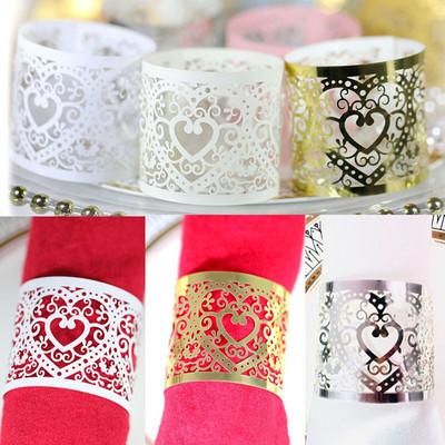 50pcs Love Heart Style Laser Cut Paper Rings Napkins Holders Birthday Wedding Christmas Party Favor Dinner Table Decoration