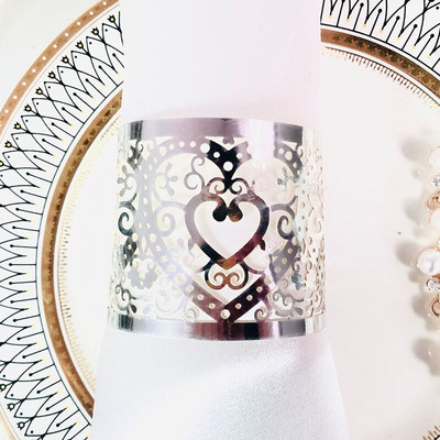 50 vnt Meilės širdies stiliaus lazeriu iškirpti popieriniai žiedai servetėlių laikikliai gimtadienio vestuvėms Kalėdų vakarėliui vakarienės stalo puošmena