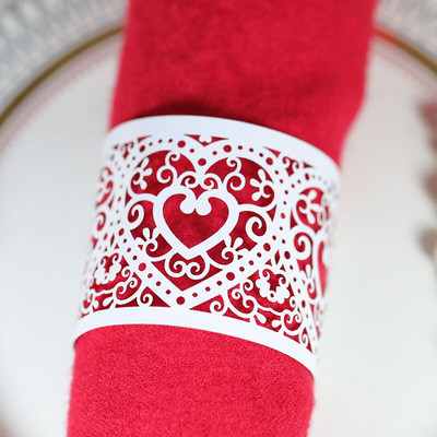 50 vnt Meilės širdies stiliaus lazeriu iškirpti popieriniai žiedai servetėlių laikikliai gimtadienio vestuvėms Kalėdų vakarėliui vakarienės stalo puošmena