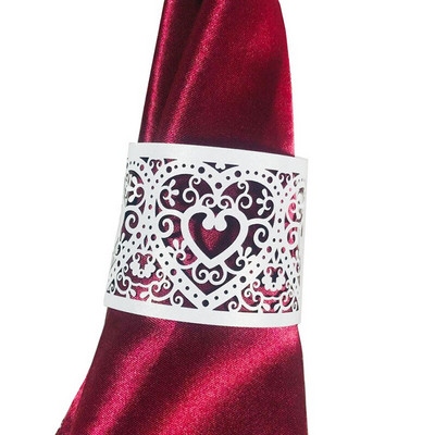 50 vnt Meilės širdies stiliaus lazeriu iškirpti popieriniai žiedai servetėlių laikikliai gimtadienio vestuvėms Kalėdų vakarėliui vakarienės stalo puošmena