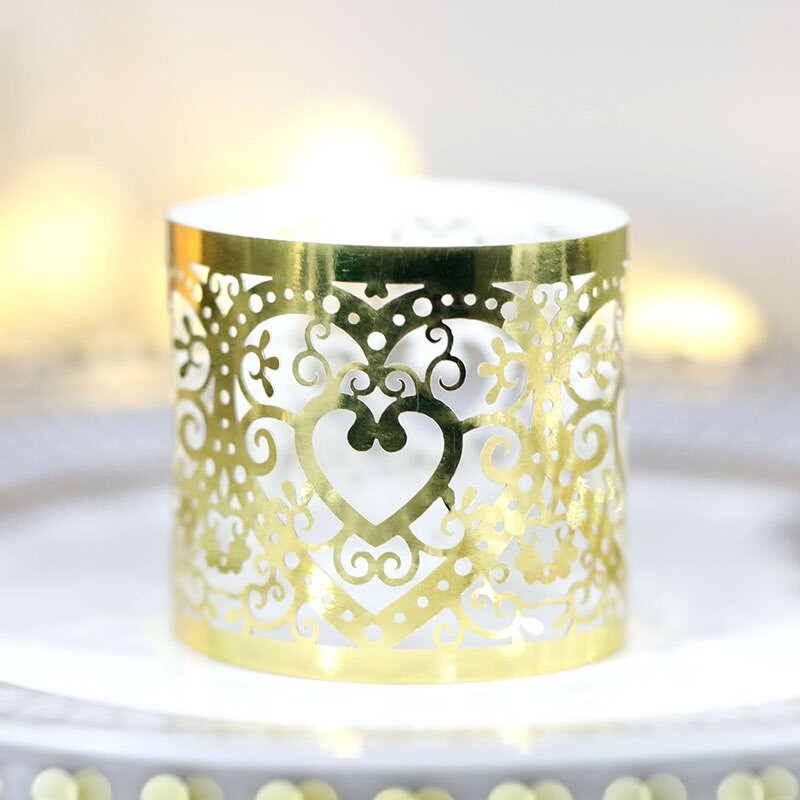 50 vnt Meilės širdies stiliaus lazeriu iškirpti popieriniai žiedai servetėlių laikikliai gimtadienio vestuvėms Kalėdų vakarėliui vakarienės stalo puošmena