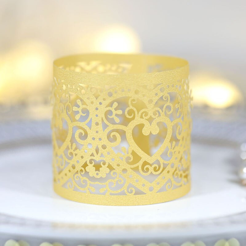 50 vnt Meilės širdies stiliaus lazeriu iškirpti popieriniai žiedai servetėlių laikikliai gimtadienio vestuvėms Kalėdų vakarėliui vakarienės stalo puošmena
