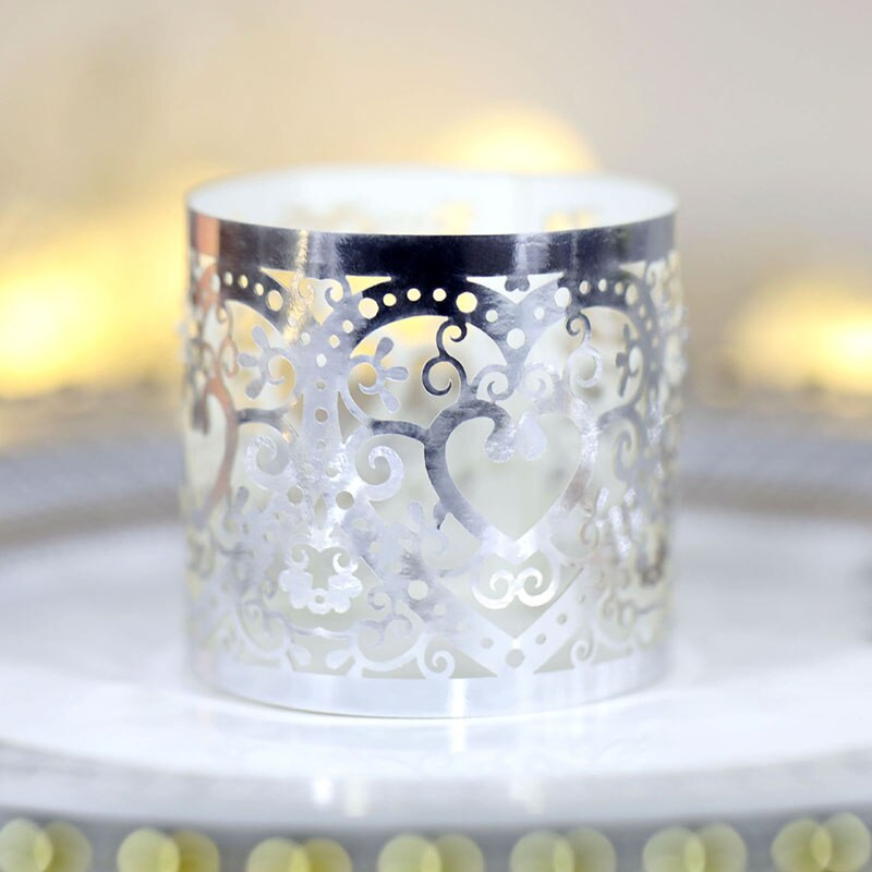 50 vnt Meilės širdies stiliaus lazeriu iškirpti popieriniai žiedai servetėlių laikikliai gimtadienio vestuvėms Kalėdų vakarėliui vakarienės stalo puošmena