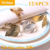 6/12 vnt. Servetėlių žiedai rudens lapai auksiniai sidabriniai krikštynų apyrankės metalinis servetėlių laikiklis vestuvėms dovanos krikšto dušui vakarėlio dekoras