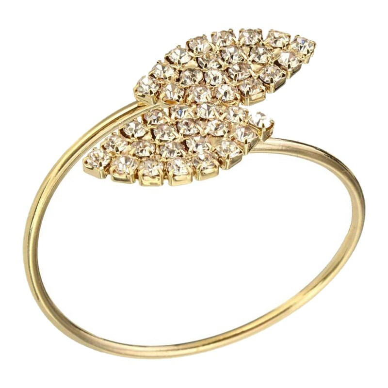 Inel de șervețel, 12 suporturi metalice pentru inele de șervețel pentru decorarea mesei de nuntă (frunze-aurie)