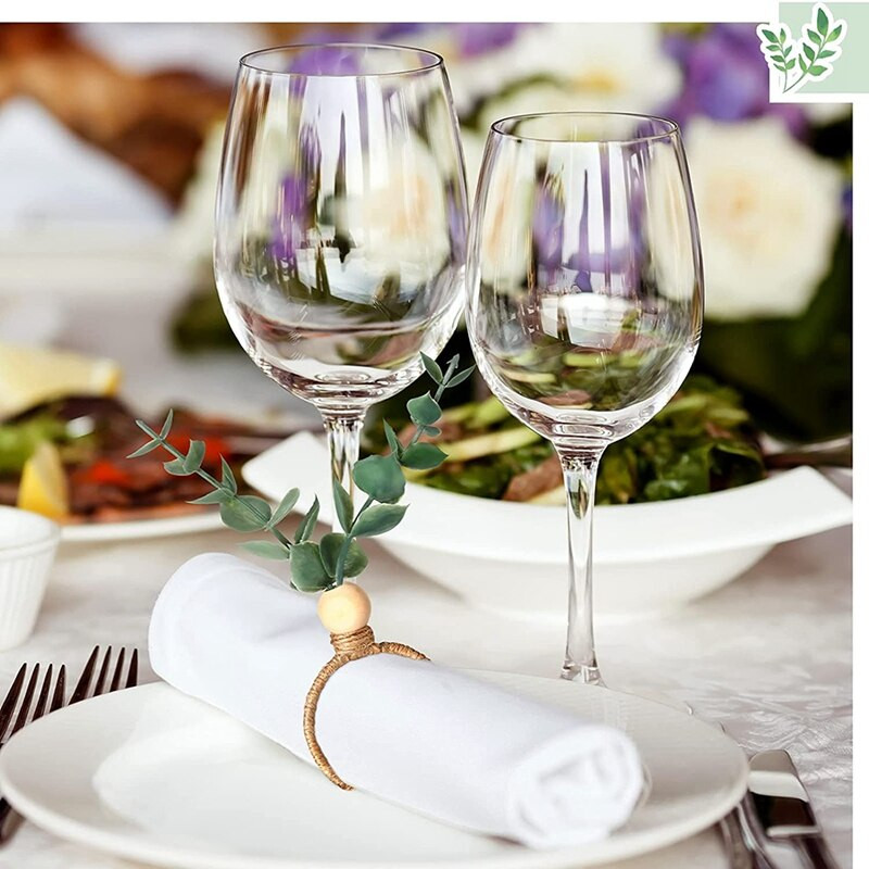 HOT ΕΚΠΤΩΣΗ 6 τεμαχίων Ευκάλυπτος Δαχτυλίδια Χειροποίητες Ξύλινες Χάντρες Διακόσμηση Σπίτι Faux Πράσινο Θήκες Χαρτοπετσέτας για γάμους, πάρτι, κ.λπ.