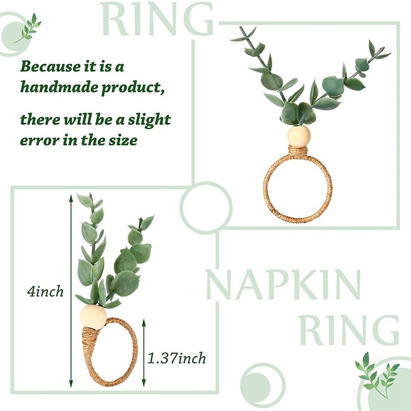 HOT ΕΚΠΤΩΣΗ 6 τεμαχίων Ευκάλυπτος Δαχτυλίδια Χειροποίητες Ξύλινες Χάντρες Διακόσμηση Σπίτι Faux Πράσινο Θήκες Χαρτοπετσέτας για γάμους, πάρτι, κ.λπ.