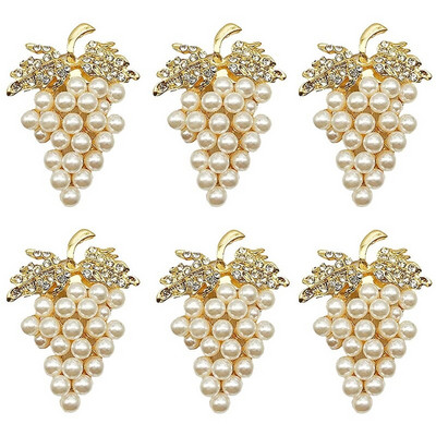 Комплект пръстени за салфетки Grapes от 6, с блестяща имитация на диамант и перли, инкрустирана поставка за пръстени за салфетки от сплав