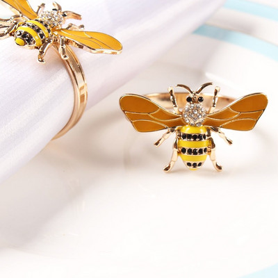 6PCS Yellow Bee Design Metal Napkin Ring Towel Buckle Bee Napkin Holder Wedding Party Holiday Hotel Table Decoration
