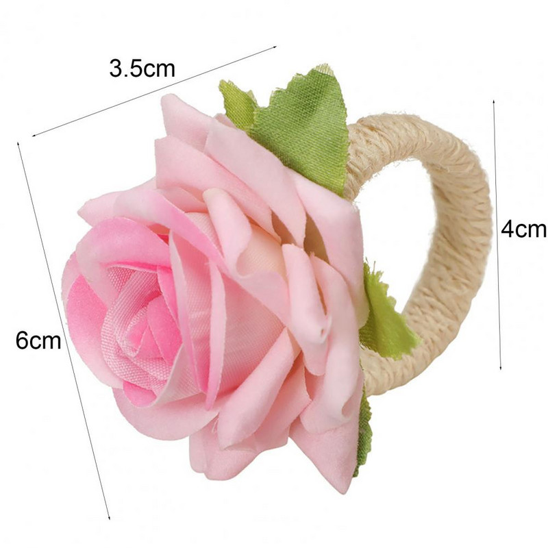 6 τμχ Χειροποίητη θήκη χαρτοπετσέτας λουλουδιών ψεύτικο ροζ τριαντάφυλλο δαχτυλίδι για χαρτοπετσέτα Τραπεζοπετσέτες αγκράφες για διακόσμηση τραπεζιού γάμου