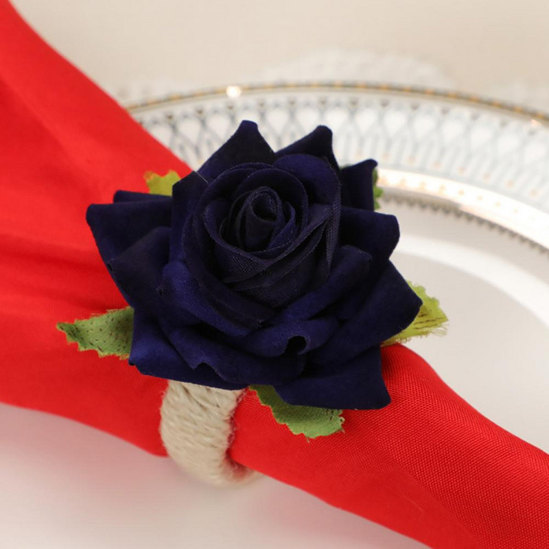 6 τμχ Χειροποίητη θήκη χαρτοπετσέτας λουλουδιών ψεύτικο ροζ τριαντάφυλλο δαχτυλίδι για χαρτοπετσέτα Τραπεζοπετσέτες αγκράφες για διακόσμηση τραπεζιού γάμου