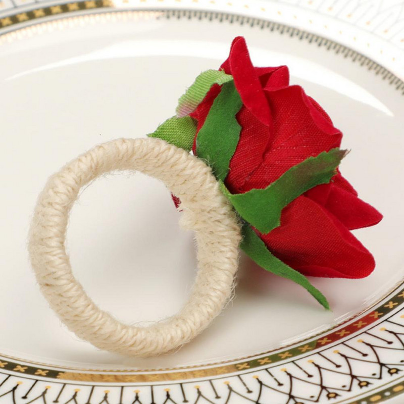 6 τμχ Χειροποίητη θήκη χαρτοπετσέτας λουλουδιών ψεύτικο ροζ τριαντάφυλλο δαχτυλίδι για χαρτοπετσέτα Τραπεζοπετσέτες αγκράφες για διακόσμηση τραπεζιού γάμου