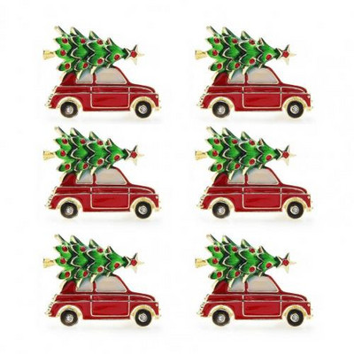 6 τμχ/Σετ Δημιουργικό χαριτωμένο αυτοκίνητο σε σχήμα χριστουγεννιάτικου δαχτυλιδιού για χαρτοπετσέτα Πολύχρωμο δαχτυλίδι για πετσέτα με πετσέτα με πόρπη για τραπέζι