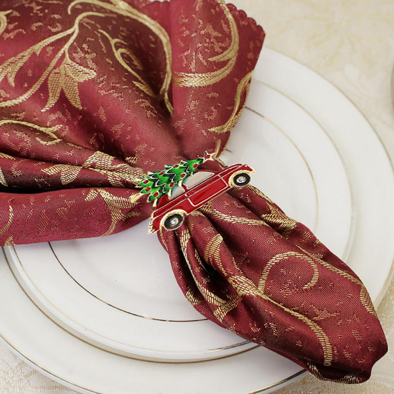 6 τμχ/Σετ Δημιουργικό χαριτωμένο αυτοκίνητο σε σχήμα χριστουγεννιάτικου δαχτυλιδιού για χαρτοπετσέτα Πολύχρωμο δαχτυλίδι για πετσέτα με πετσέτα με πόρπη για τραπέζι