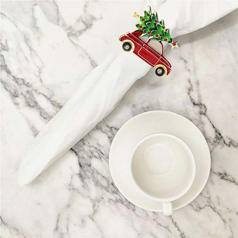 6 τμχ/Σετ Δημιουργικό χαριτωμένο αυτοκίνητο σε σχήμα χριστουγεννιάτικου δαχτυλιδιού για χαρτοπετσέτα Πολύχρωμο δαχτυλίδι για πετσέτα με πετσέτα με πόρπη για τραπέζι