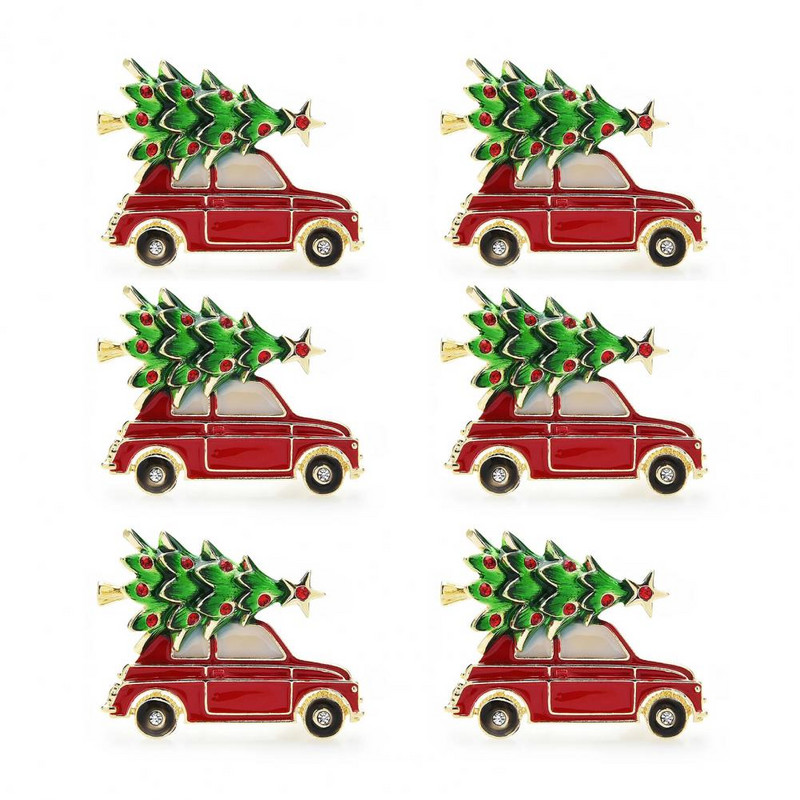 6 τμχ/Σετ Δημιουργικό χαριτωμένο αυτοκίνητο σε σχήμα χριστουγεννιάτικου δαχτυλιδιού για χαρτοπετσέτα Πολύχρωμο δαχτυλίδι για πετσέτα με πετσέτα με πόρπη για τραπέζι