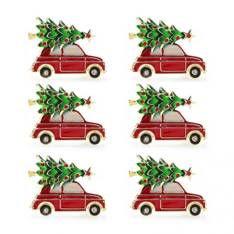 6 τμχ/Σετ Δημιουργικό χαριτωμένο αυτοκίνητο σε σχήμα χριστουγεννιάτικου δαχτυλιδιού για χαρτοπετσέτα Πολύχρωμο δαχτυλίδι για πετσέτα με πετσέτα με πόρπη για τραπέζι