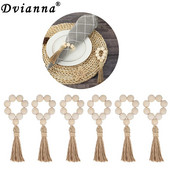 6 τμχ Δαχτυλίδια για χαρτοπετσέτα από ξύλινες χάντρες Φυσικές ξύλινες χάντρες Θήκες χαρτοπετσέτας με φούντες Ελαστικές ξύλινες πόρπες για τα Χριστούγεννα HWH83