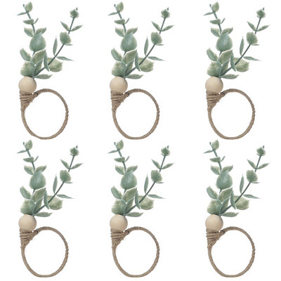 6 tk Eukalüpti salvrätiku rõngad Käsitsi valmistatud rohelised salvrätiku pandlahoidjad Dekoratiivsed eukalüptilehed Garlandi pulmapeo lauakaunistus