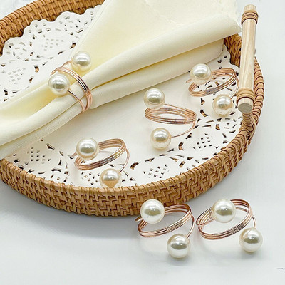 Перлен пръстен за салфетки за декорация на сватбена маса Метален златен луксозен държач за салфетки Сватбени пръстени за кърпи Декорация на маса за вечеря