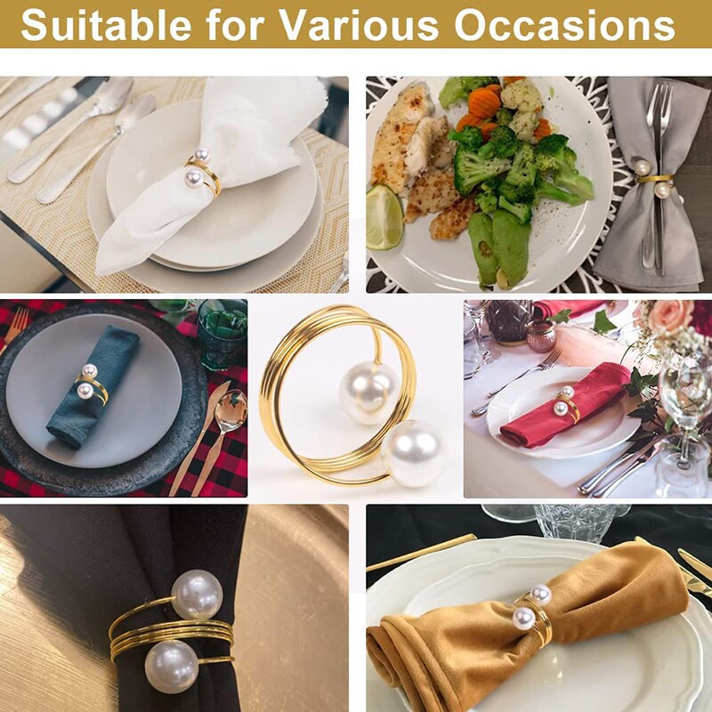 Pearl servetėlių žiedas vestuvių stalo dekoravimui metalinis auksinis prabangus servetėlių laikiklis vestuvinių rankšluosčių žiedai vakarienės stalo dekoravimui