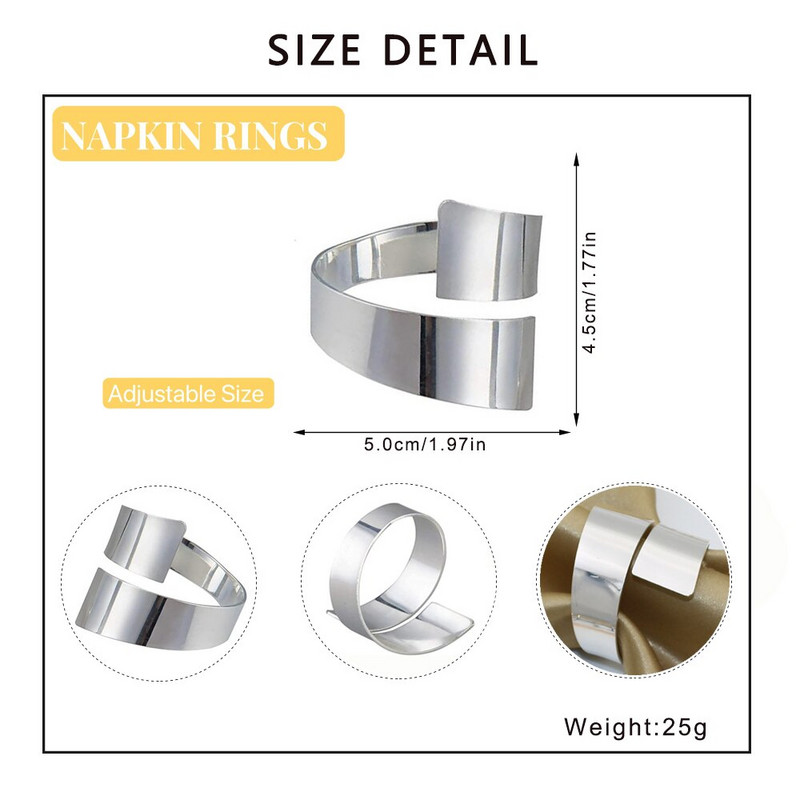 Dvianna Ασημένια δαχτυλίδια χαρτοπετσέτας Σετ με 12 μοντέρνα στρογγυλά δαχτυλίδια θήκης για χαρτοπετσέτες για γιορτινά Χριστουγεννιάτικα Διακοσμητικά Τραπεζιού Γάμου HWM07