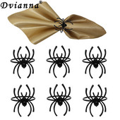 Dvianna Ασημένια δαχτυλίδια χαρτοπετσέτας σετ 6 δαχτυλιδιών μαύρης αράχνης θήκης για χαρτοπετσέτες αποκριάτικες διακοσμήσεις HWH12