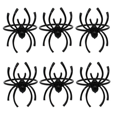 Dvianna Ασημένια δαχτυλίδια χαρτοπετσέτας σετ 6 δαχτυλιδιών μαύρης αράχνης θήκης για χαρτοπετσέτες αποκριάτικες διακοσμήσεις HWH12