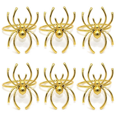 Dvianna Ασημένια δαχτυλίδια χαρτοπετσέτας σετ 6 δαχτυλιδιών μαύρης αράχνης θήκης για χαρτοπετσέτες αποκριάτικες διακοσμήσεις HWH12