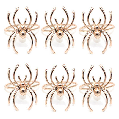 Dvianna Ασημένια δαχτυλίδια χαρτοπετσέτας σετ 6 δαχτυλιδιών μαύρης αράχνης θήκης για χαρτοπετσέτες αποκριάτικες διακοσμήσεις HWH12