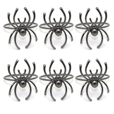 Dvianna Ασημένια δαχτυλίδια χαρτοπετσέτας σετ 6 δαχτυλιδιών μαύρης αράχνης θήκης για χαρτοπετσέτες αποκριάτικες διακοσμήσεις HWH12