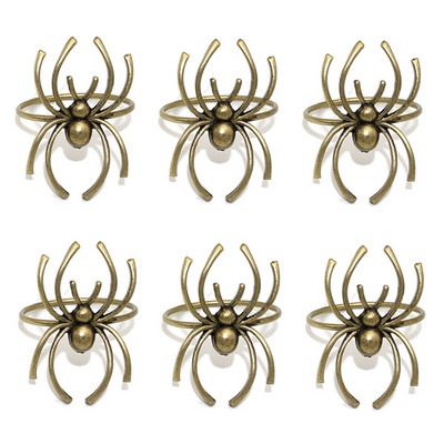 Dvianna Ασημένια δαχτυλίδια χαρτοπετσέτας σετ 6 δαχτυλιδιών μαύρης αράχνης θήκης για χαρτοπετσέτες αποκριάτικες διακοσμήσεις HWH12