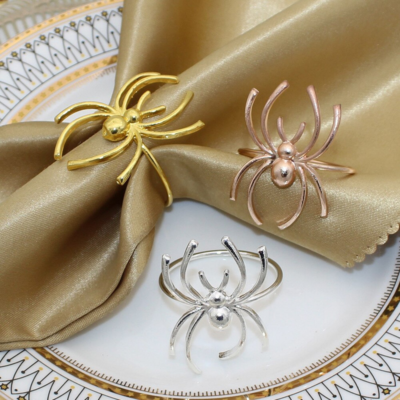 Dvianna Ασημένια δαχτυλίδια χαρτοπετσέτας σετ 6 δαχτυλιδιών μαύρης αράχνης θήκης για χαρτοπετσέτες αποκριάτικες διακοσμήσεις HWH12