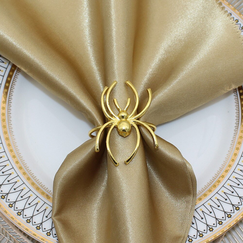 Dvianna Ασημένια δαχτυλίδια χαρτοπετσέτας σετ 6 δαχτυλιδιών μαύρης αράχνης θήκης για χαρτοπετσέτες αποκριάτικες διακοσμήσεις HWH12