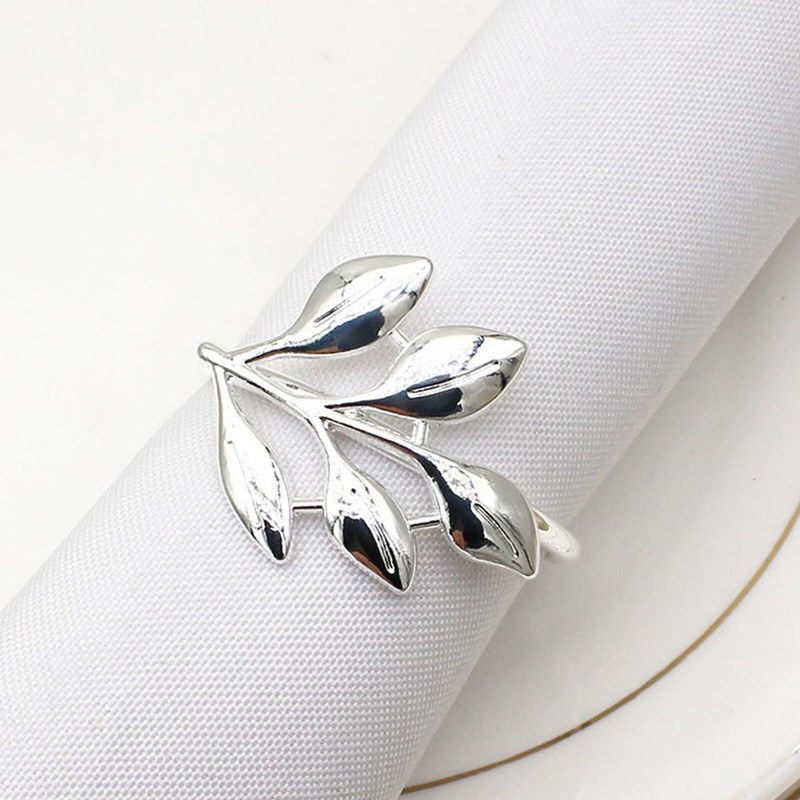 6 τμχ Φθινοπωρινά φύλλα Δαχτυλίδια χαρτοπετσέτας Χρυσά ασημένια αγκράφα για χαρτοπετσέτα Μεταλλική θήκη για χαρτοπετσέτα Δώρα γάμου Διακόσμηση τραπεζιού ντους βάπτισης