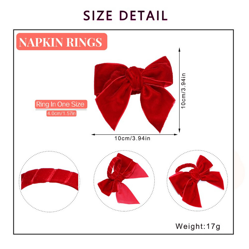 1 τεμ Χριστουγεννιάτικα δαχτυλίδια χαρτοπετσέτας Χειροποίητο κόκκινο βελούδινο παπιγιόν Δαχτυλίδι θήκης για γαμήλιο οικογενειακό δείπνο Διακόσμηση τραπεζιού HWW57