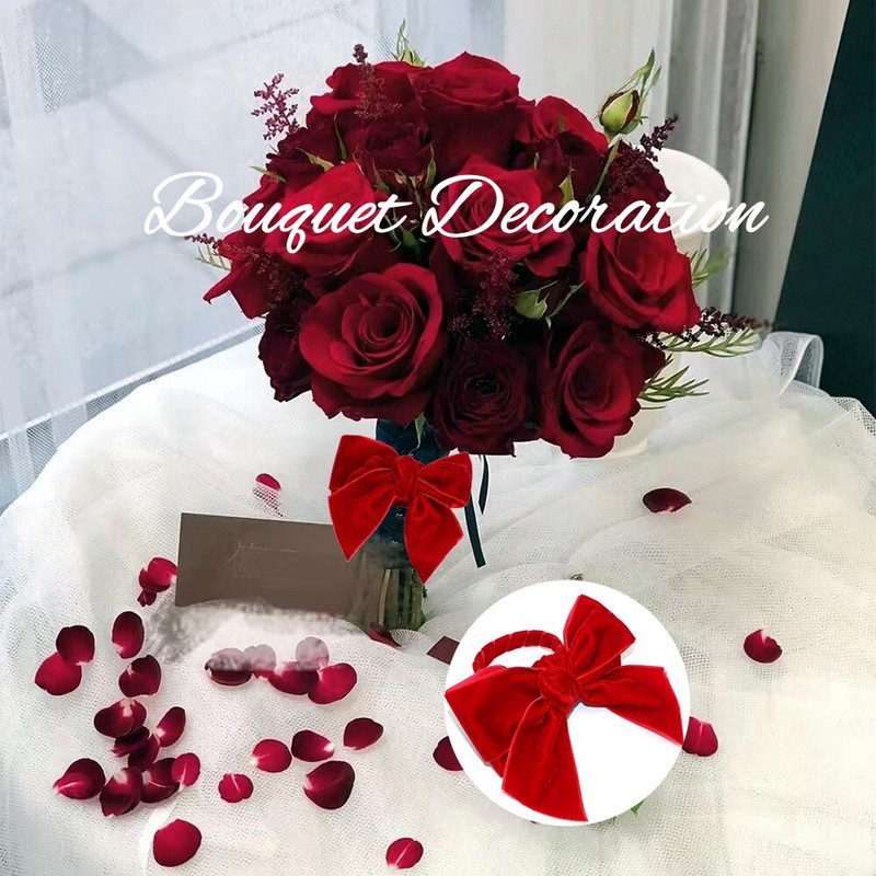 1 τεμ Χριστουγεννιάτικα δαχτυλίδια χαρτοπετσέτας Χειροποίητο κόκκινο βελούδινο παπιγιόν Δαχτυλίδι θήκης για γαμήλιο οικογενειακό δείπνο Διακόσμηση τραπεζιού HWW57