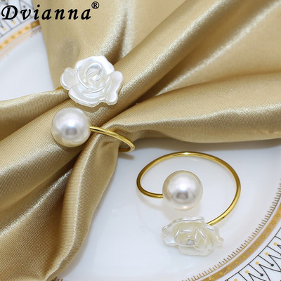 Dvinana 6Pcs Flower Pearl Δαχτυλίδι χαρτοπετσέτας Βάση για χαρτοπετσέτα για την ημέρα του Αγίου Βαλεντίνου Χριστουγεννιάτικη διακόσμηση τραπεζαρίας 2023 HWF38