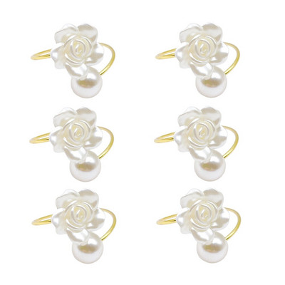 Dvinana 6Pcs Flower Pearl Δαχτυλίδι χαρτοπετσέτας Βάση για χαρτοπετσέτα για την ημέρα του Αγίου Βαλεντίνου Χριστουγεννιάτικη διακόσμηση τραπεζαρίας 2023 HWF38