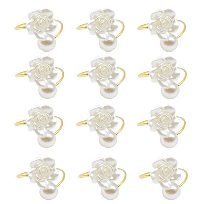 Dvinana 6Pcs Flower Pearl Δαχτυλίδι χαρτοπετσέτας Βάση για χαρτοπετσέτα για την ημέρα του Αγίου Βαλεντίνου Χριστουγεννιάτικη διακόσμηση τραπεζαρίας 2023 HWF38