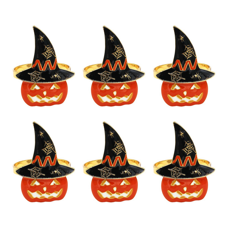 6 τμχ Δαχτυλίδια αποκριάτικων πετσετών κολοκύθα μάγισσα σε σχήμα φαντάσματος Μεταλλική θήκη για χαρτοπετσέτα Διακόσμηση τραπεζιού δείπνου Διακόσμηση αποκριάτικου πάρτι